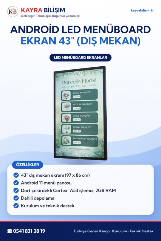 Android LED Menüboard Ekran 43