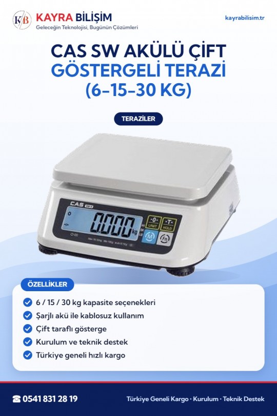 CAS SW Akülü Çift Göstergeli Terazi (6-15-30 kg)