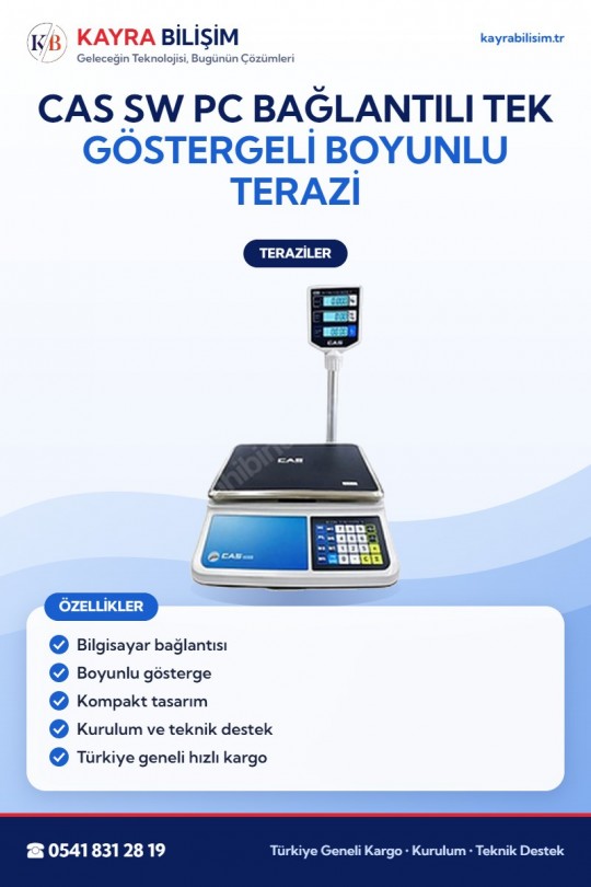 CAS SW PC Bağlantılı Tek Göstergeli Boyunlu Terazi