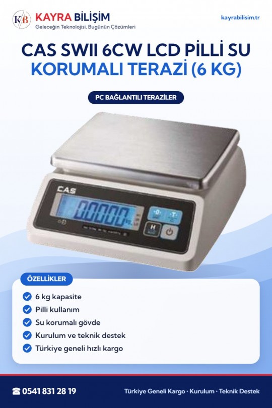 CAS SWII 6CW LCD Pilli Su Korumalı Terazi (6 kg)