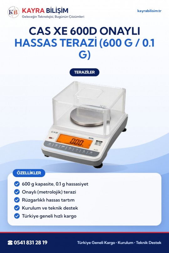 CAS XE 600D Onaylı Hassas Terazi (600 g / 0.1 g)