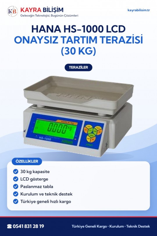 Hana HS-1000 LCD Onaysız Tartım Terazisi (30 kg)