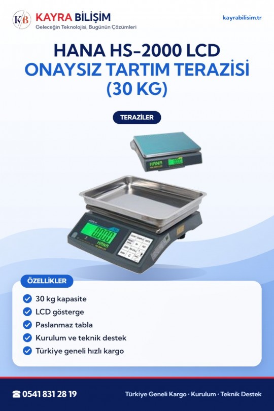 Hana HS-2000 LCD Onaysız Tartım Terazisi (30 kg)