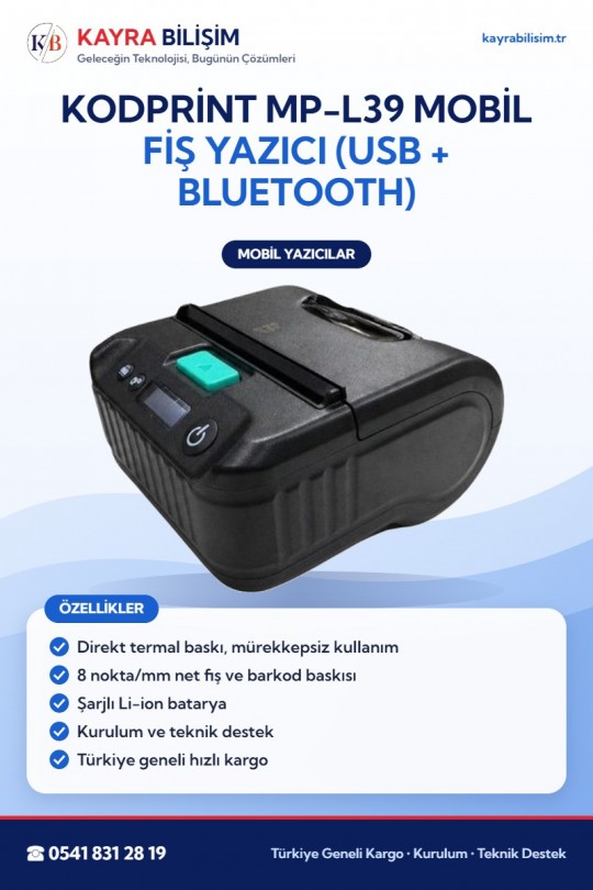 Kodprint MP-L39 Mobil Fiş Yazıcı (USB + Bluetooth)
