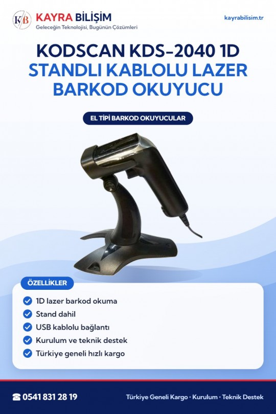 KodScan KDS-2040 1D Standlı Kablolu Lazer Barkod Okuyucu