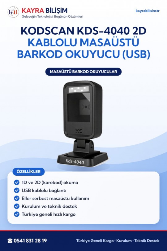 KodScan KDS-4040 2D Kablolu Masaüstü Barkod Okuyucu (USB)