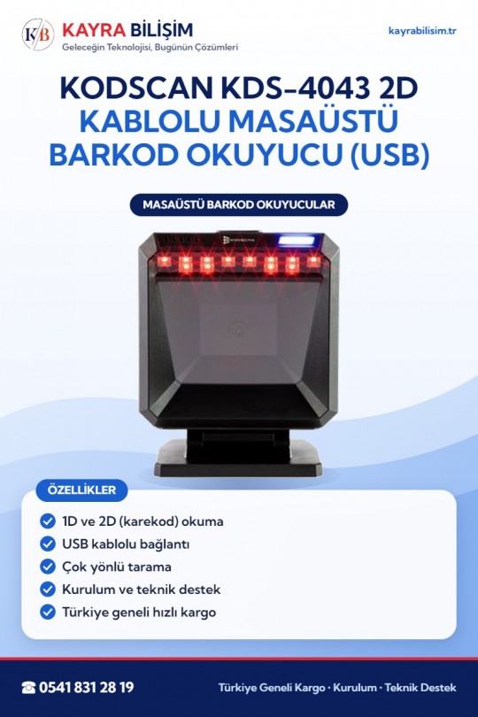 KodScan KDS-4043 2D Kablolu Masaüstü Barkod Okuyucu (USB)