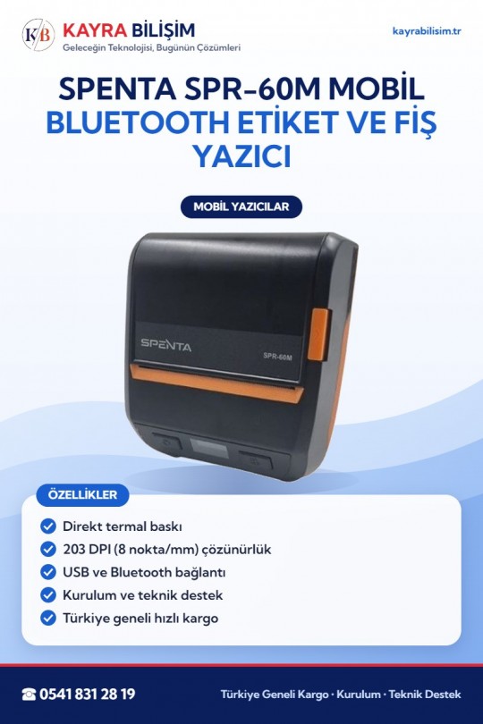 Spenta SPR-60M Mobil Bluetooth Etiket ve Fiş Yazıcı