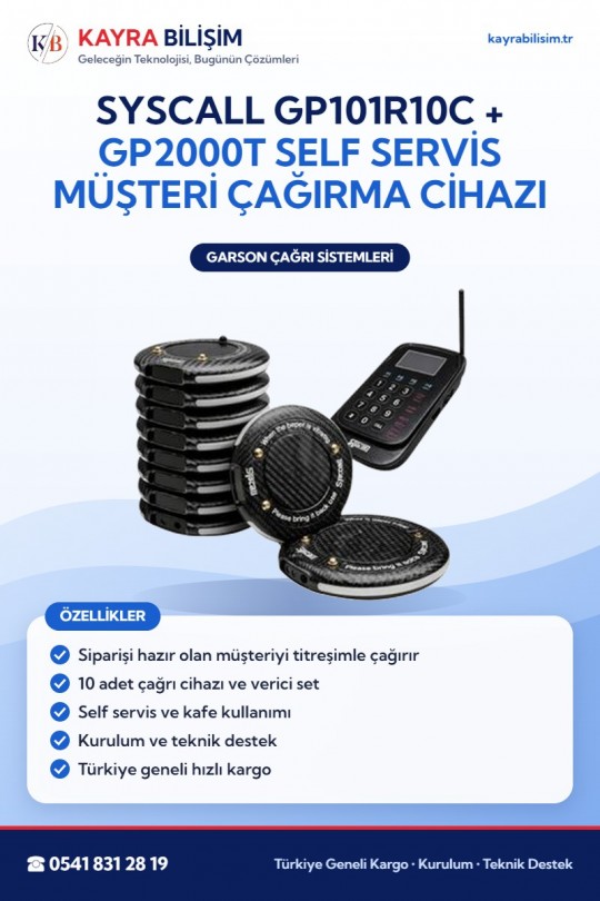 Syscall GP101R10C + GP2000T Self Servis Müşteri Çağırma Cihazı