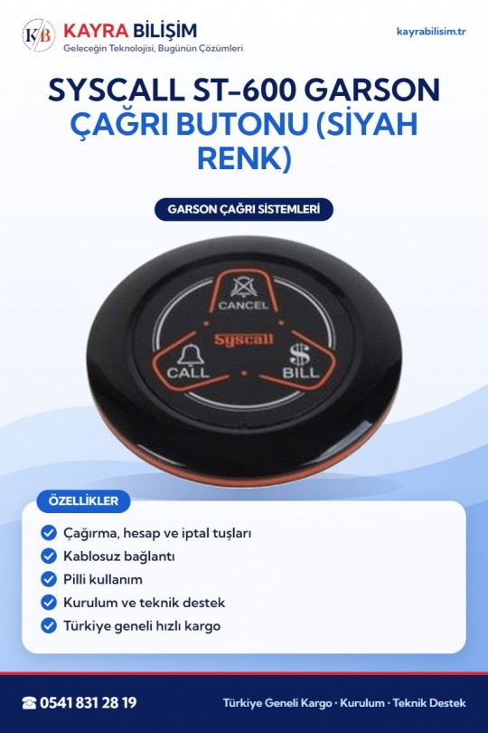 Syscall ST-600 Garson Çağrı Butonu (Siyah Renk)
