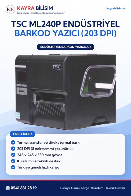TSC ML240P Endüstriyel Barkod Yazıcı (203 DPI)