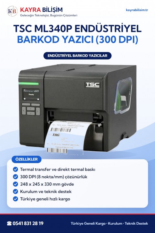 TSC ML340P Endüstriyel Barkod Yazıcı (300 DPI)
