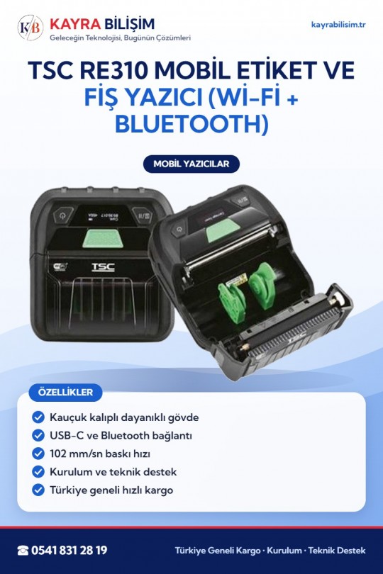 TSC RE310 Mobil Etiket ve Fiş Yazıcı (Wi-Fi + Bluetooth)