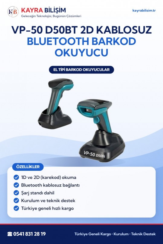 VP-50 D50BT 2D Kablosuz Bluetooth Barkod Okuyucu