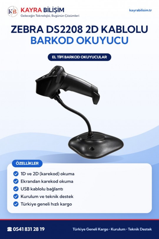 Zebra DS2208 2D Kablolu Barkod Okuyucu