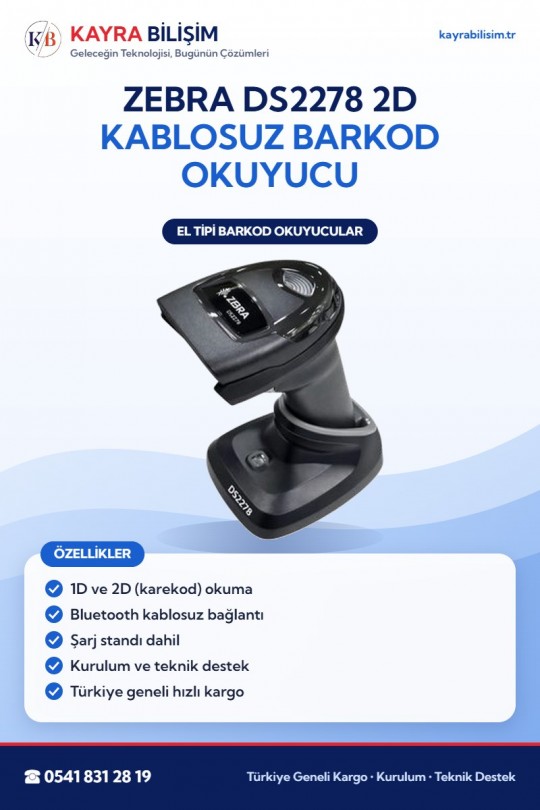 Zebra DS2278 2D Kablosuz Barkod Okuyucu