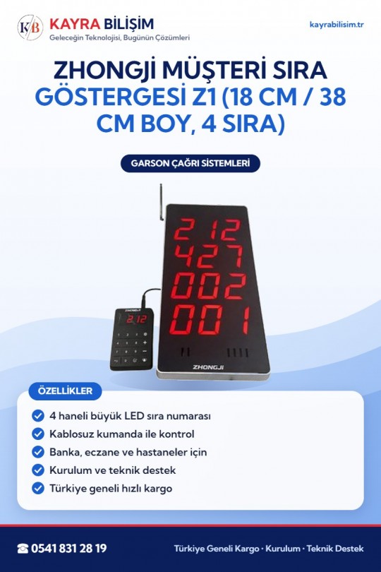 Zhongji Müşteri Sıra Göstergesi Z1 (18 cm / 38 cm Boy, 4 Sıra)