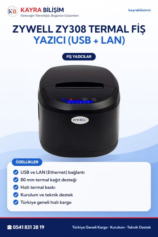 Zywell ZY308 Termal Fiş Yazıcı (USB + LAN)